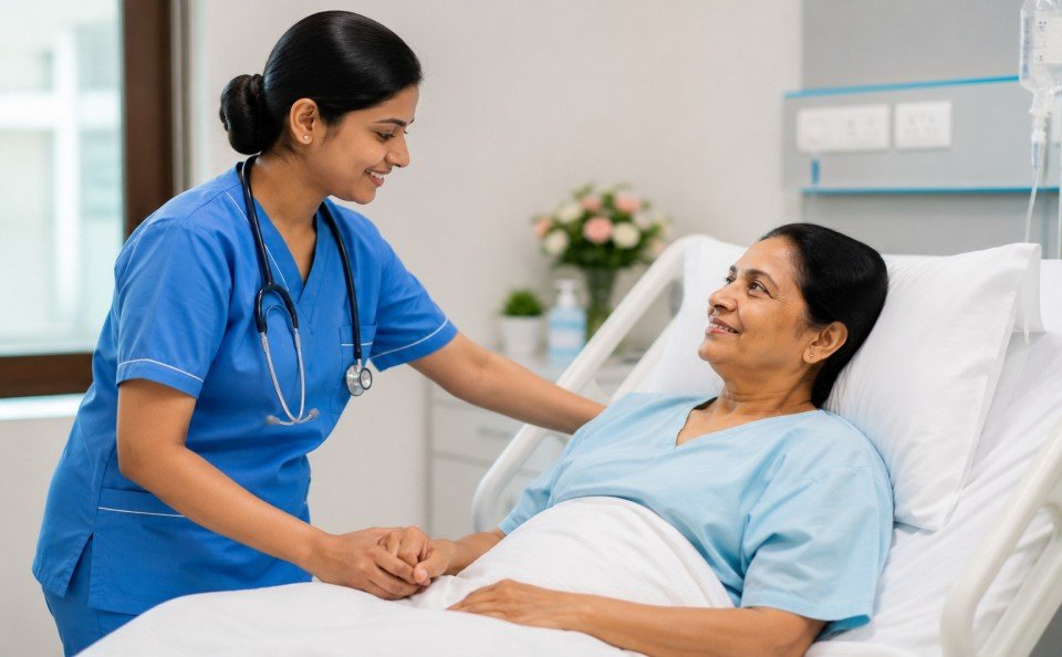 Attendant escorting an elderly patient